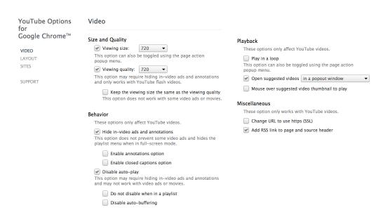 YouTube Options for Google Chrome