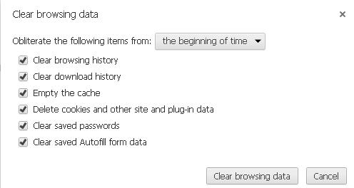 chrome clear browsing data