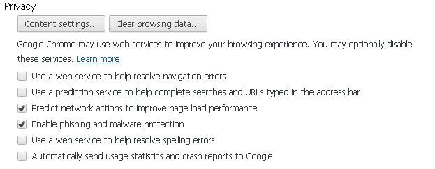 chrome privacy options