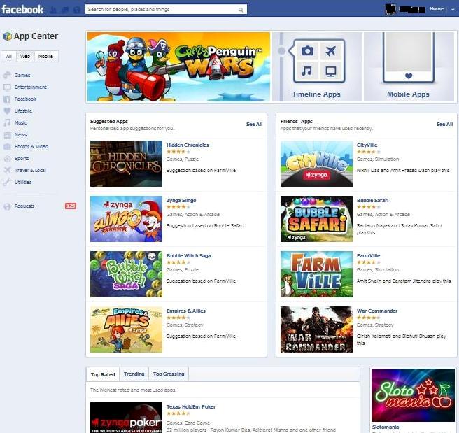 facebook app center