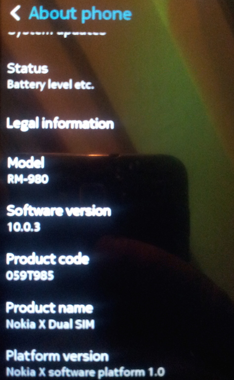 Nokia X Specifications