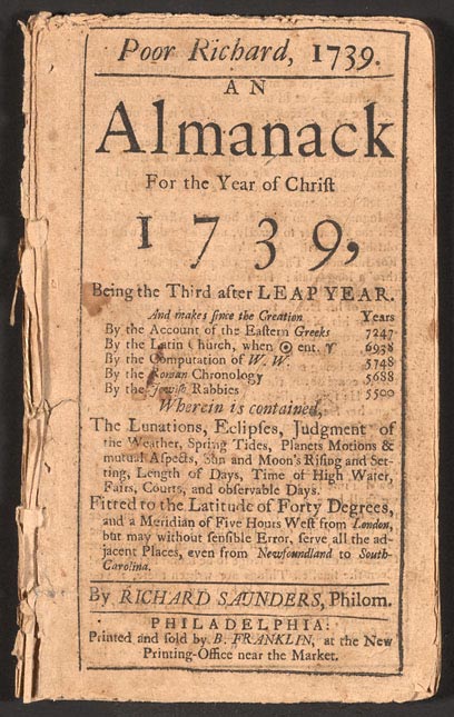 Benjamin Franklin Poor Richard Almanack 1739