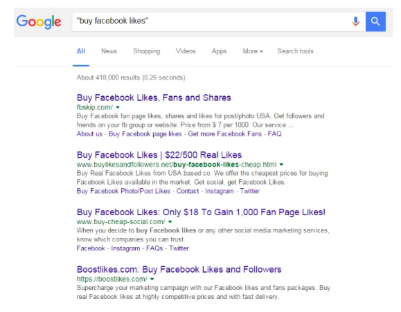 google search on buy facebok likes