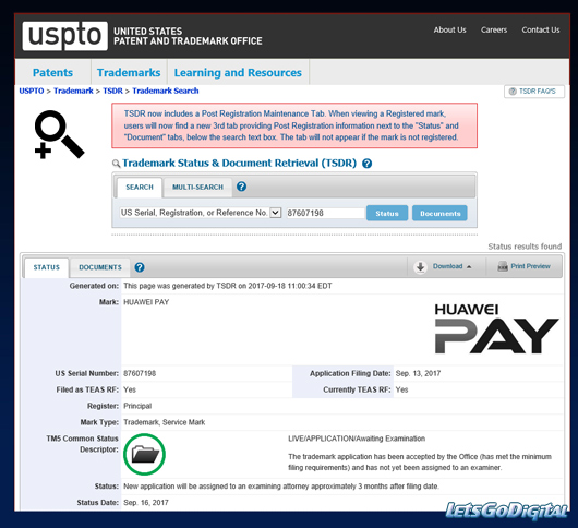 Huawei Pay trademark in the US
