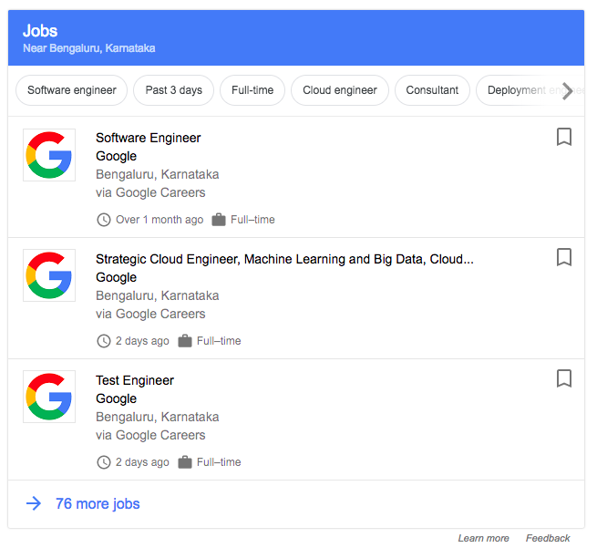 google jobs in india search result